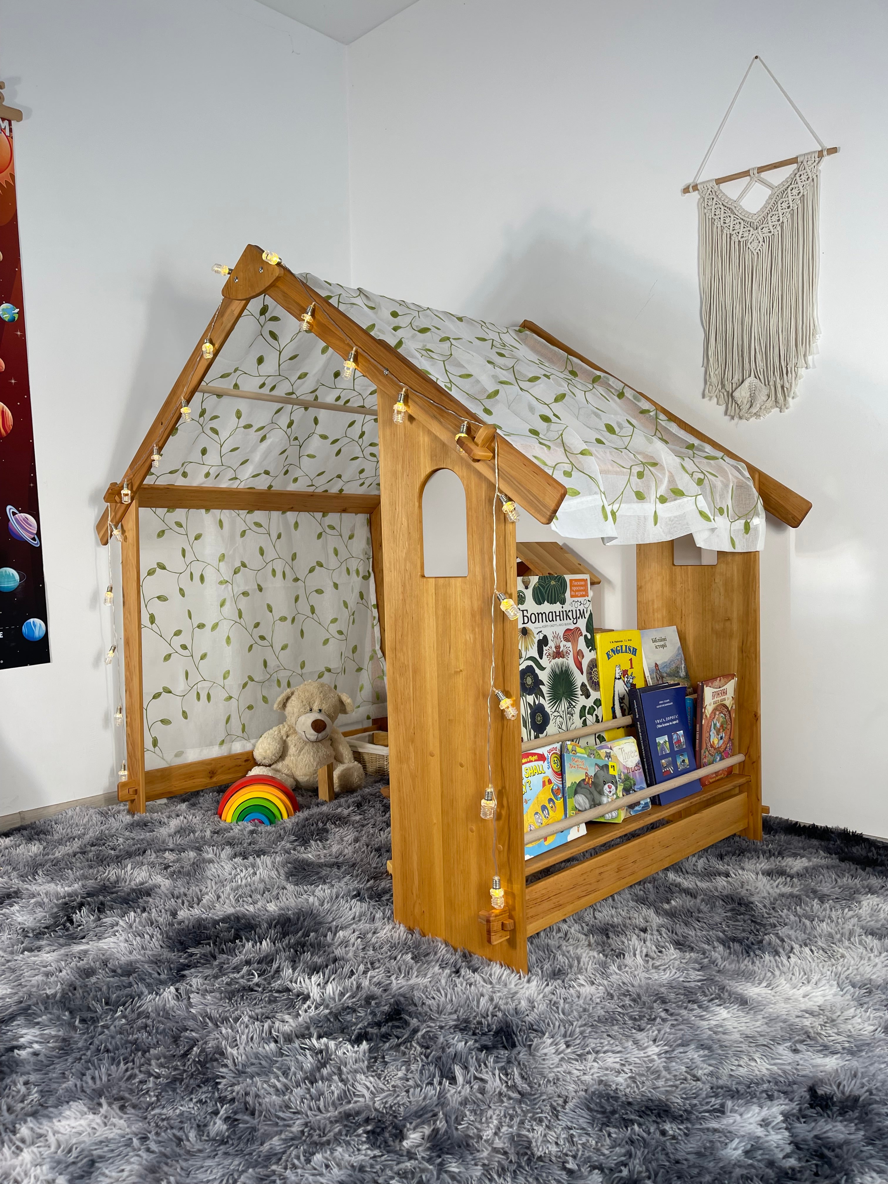 Montessori Wooden Playhouse with Double Toy Shelves