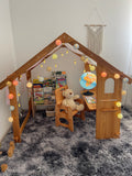 Wooden Montessori Playhouse – Kids Indoor Play Frame with Adjustable Table