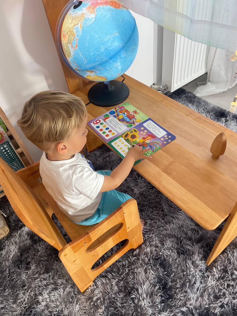 Wooden Montessori Playhouse – Kids Indoor Play Frame with Adjustable Table