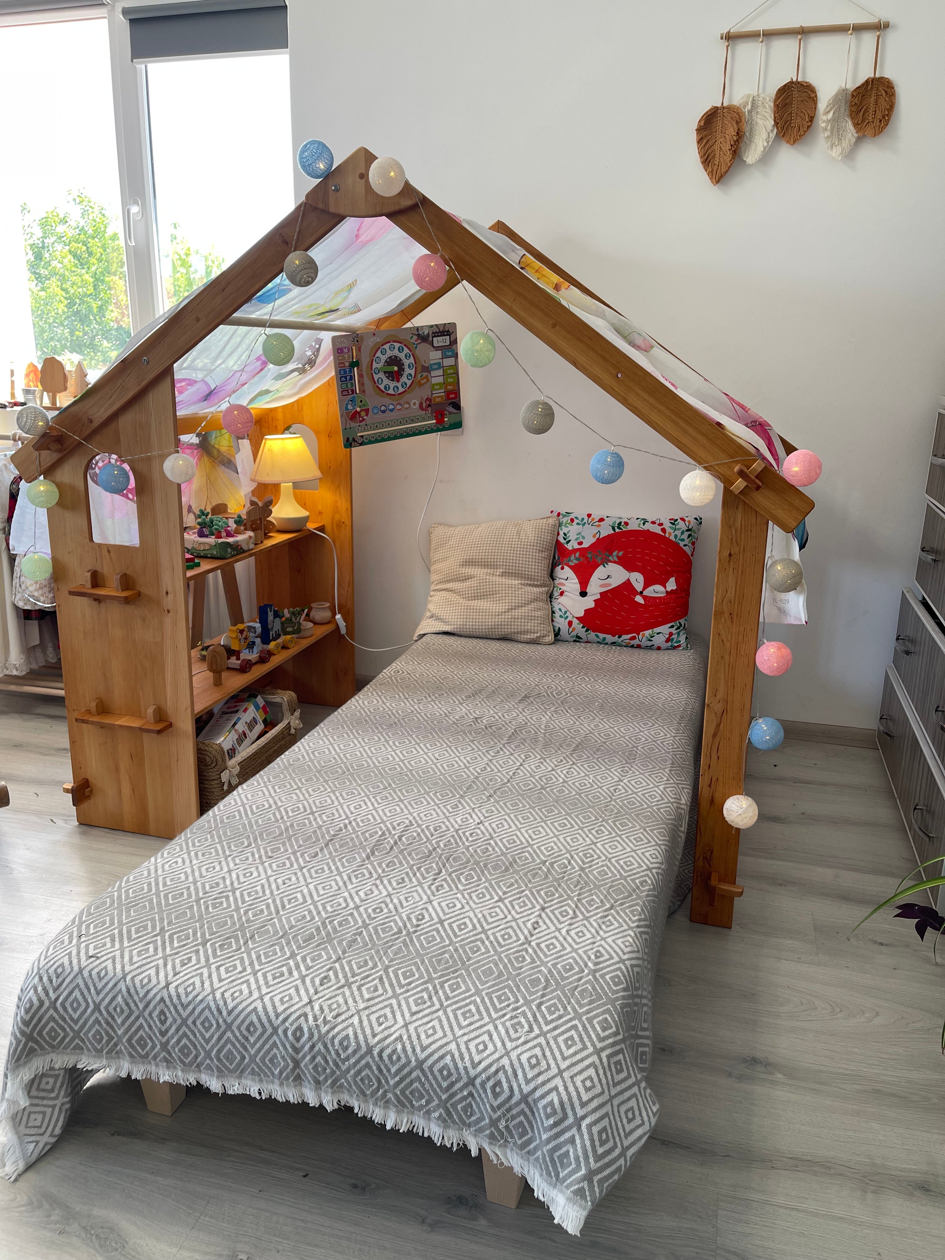 Montessori Wooden Playhouse with Double Toy Shelves