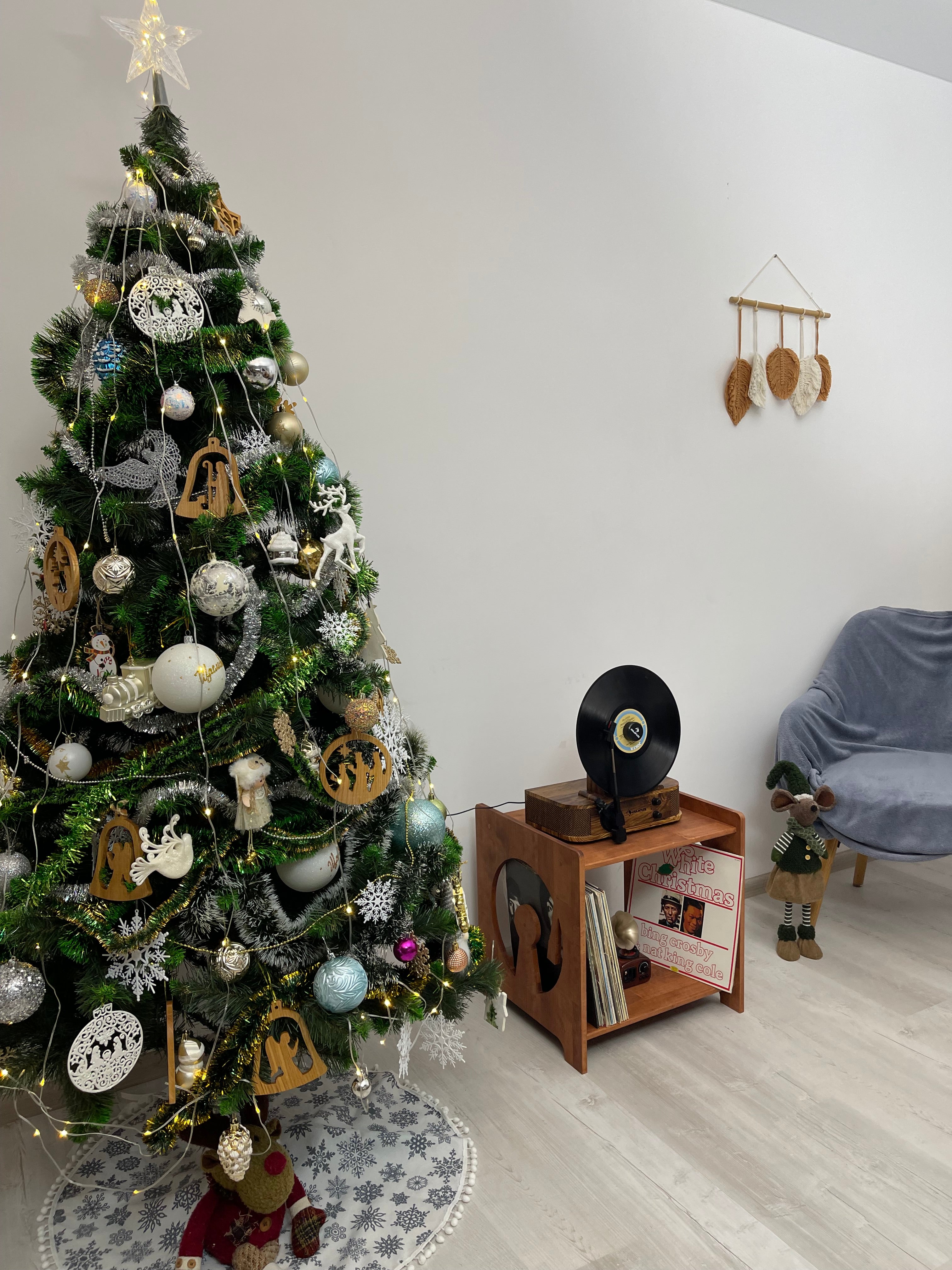 Wooden Record Player Stand with Vinyl Storage Console