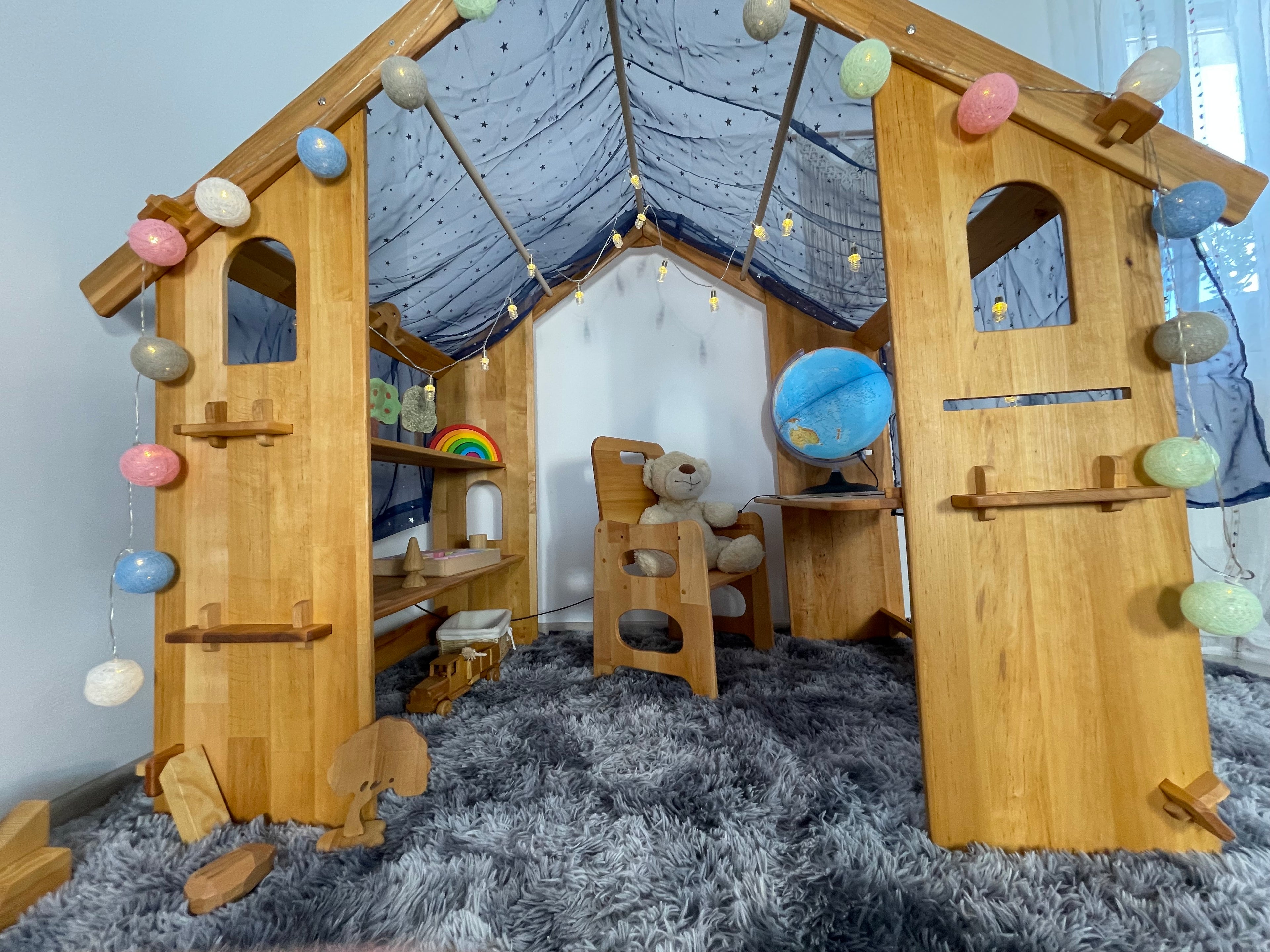 Montessori Playhouse with Double Toy Shelves & Table