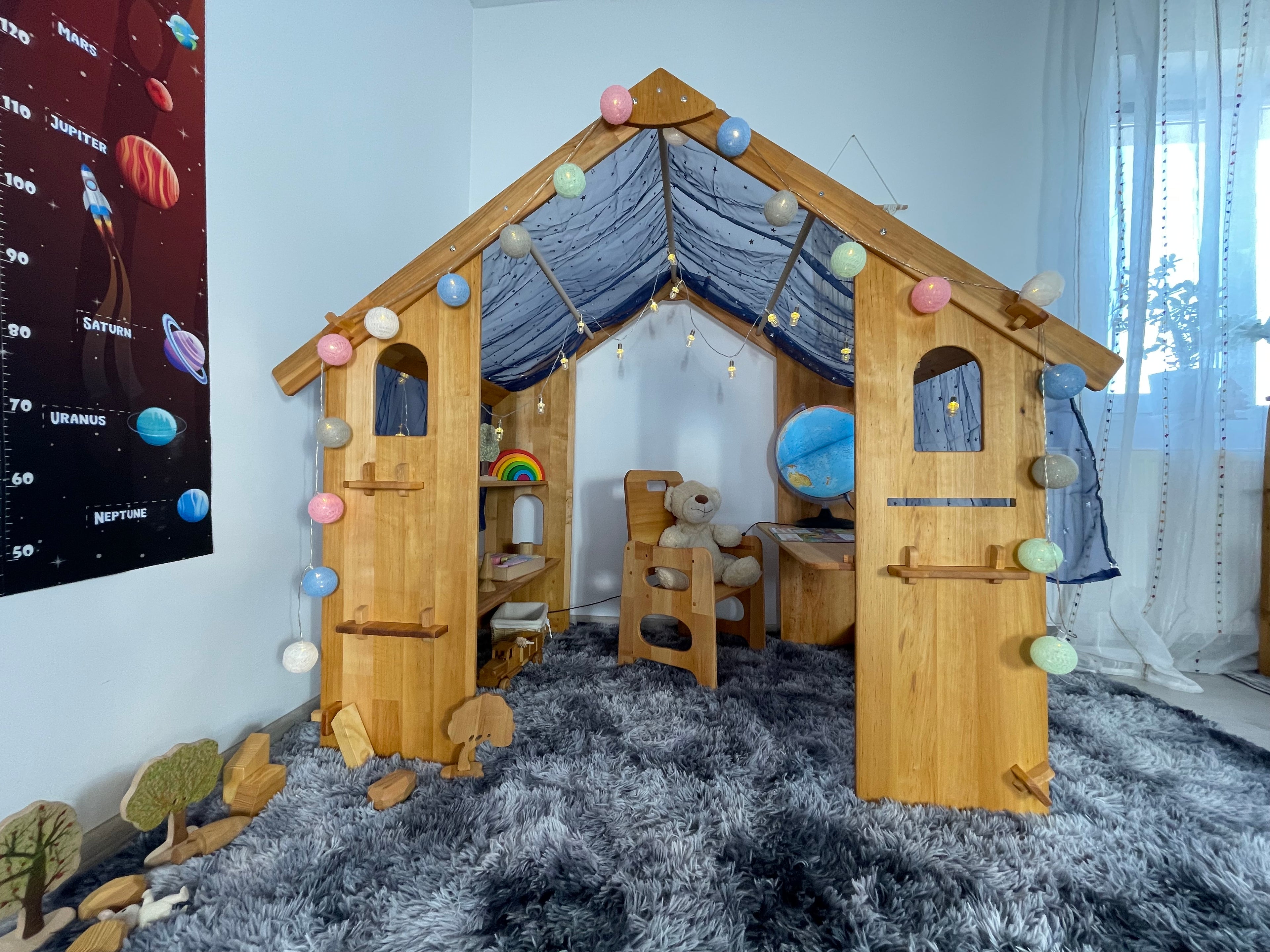 Montessori Playhouse with Double Toy Shelves & Table