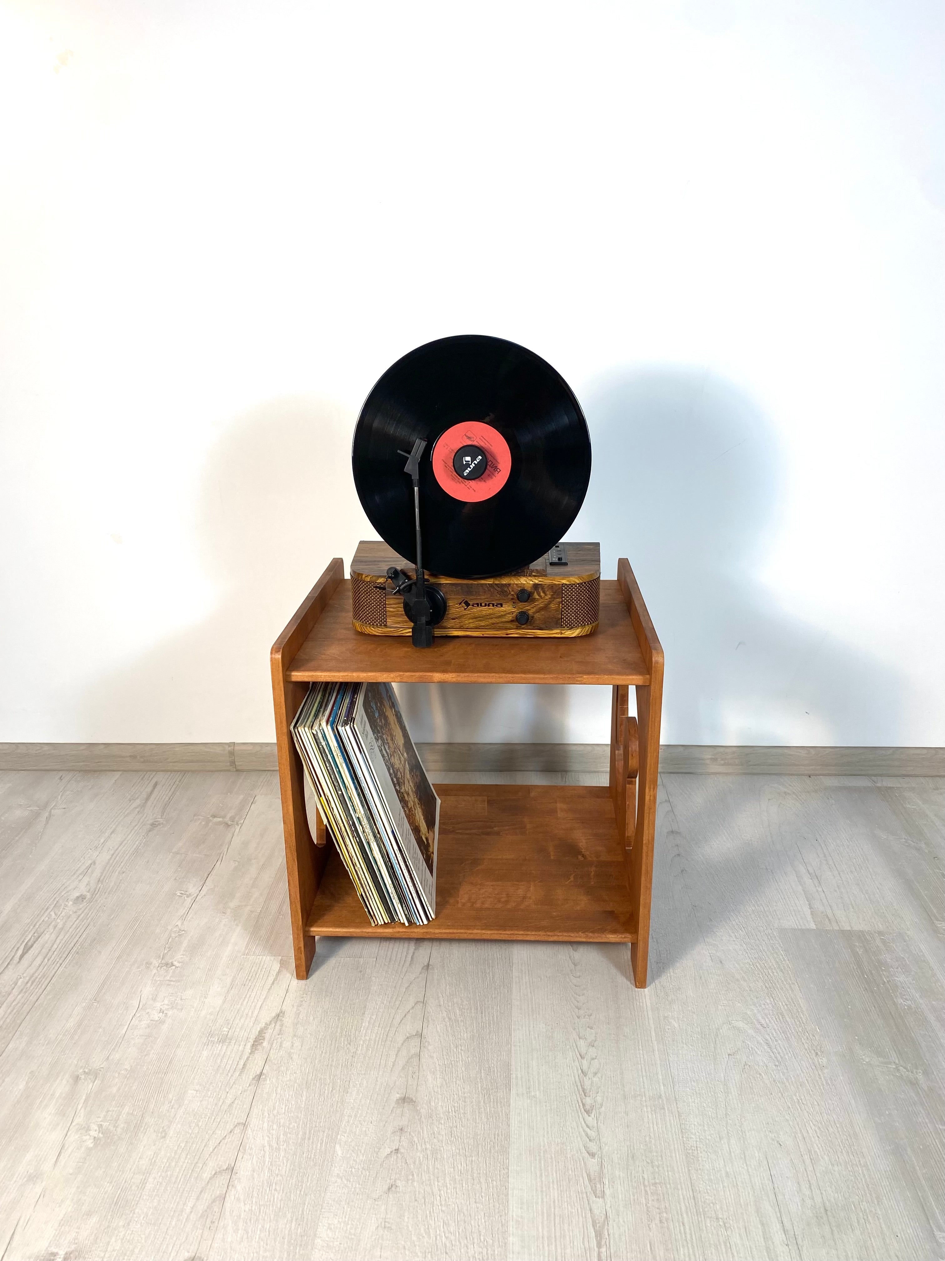 Wooden Record Player Stand with Vinyl Storage Console