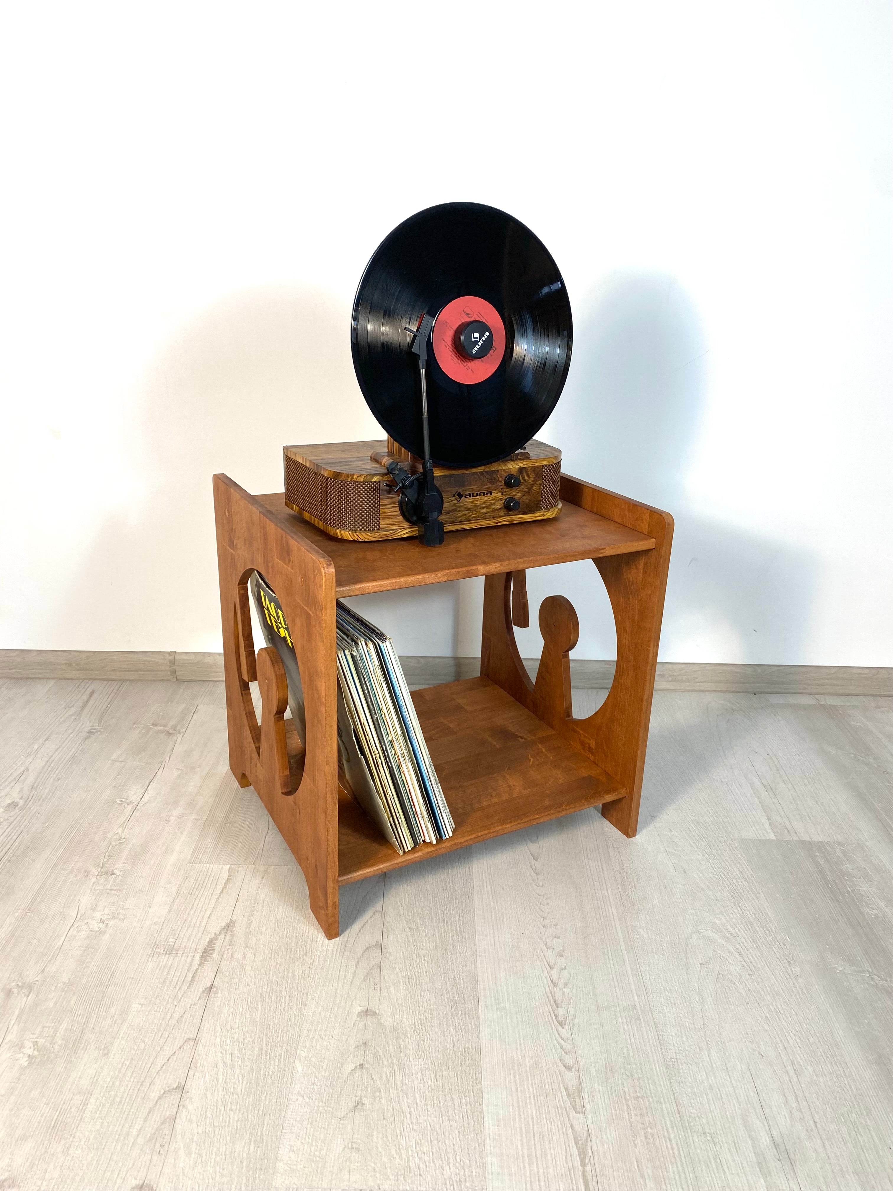 Wooden Record Player Stand with Vinyl Storage Console