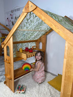 Montessori Wooden Playhouse with Bookshelves