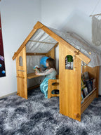 Montessori Wooden Playhouse with Bookshelves
