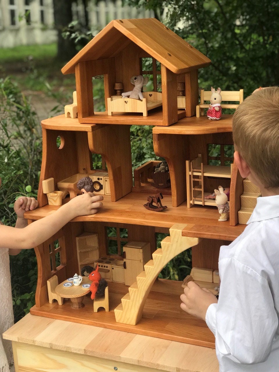Alder wood dollhouse in 1:16 scale for imaginative play