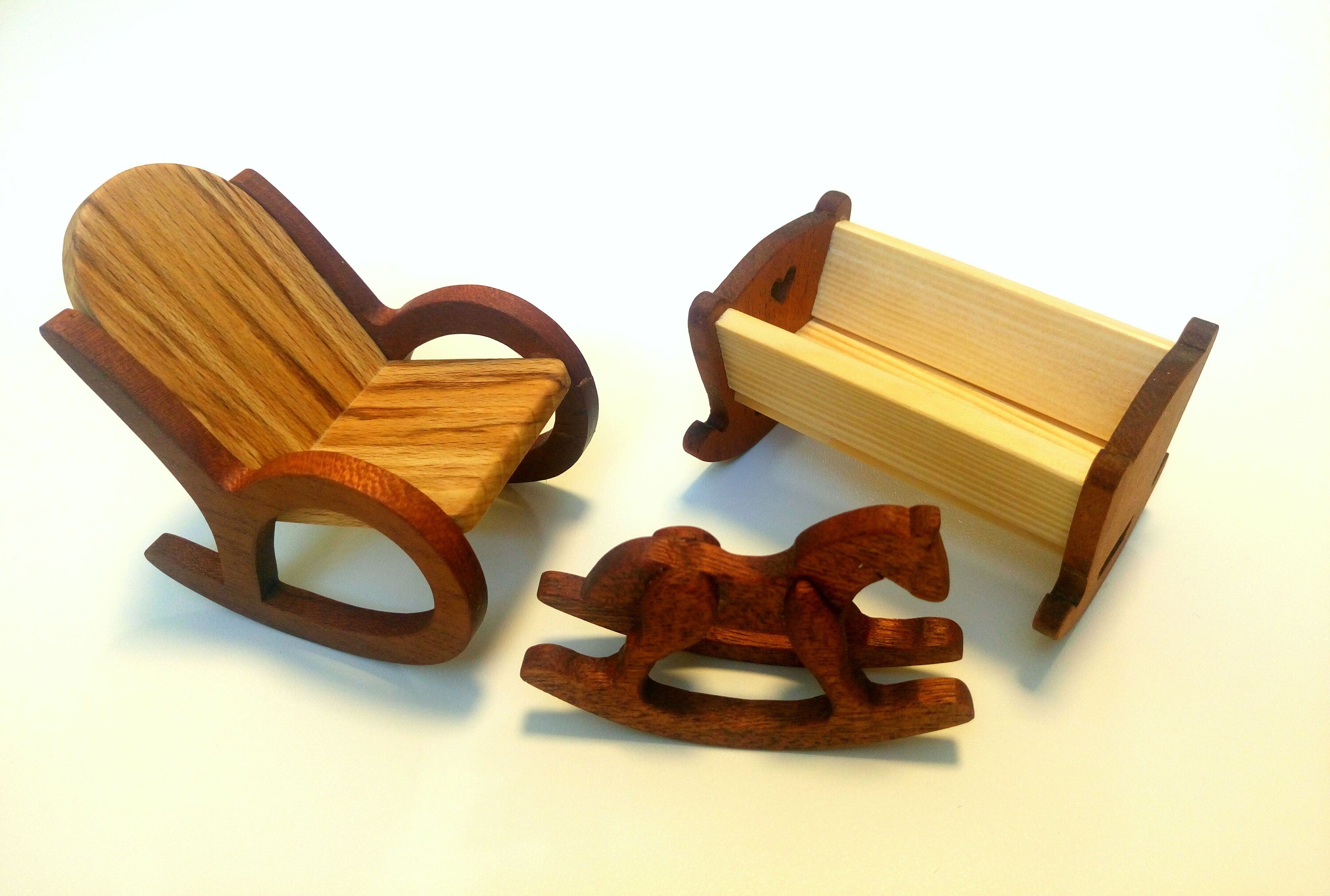 Set of rocking hourse cradle & rocking chair 1/16