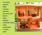 Dollhouse with Light and Redwood furniture 1:16 Scale