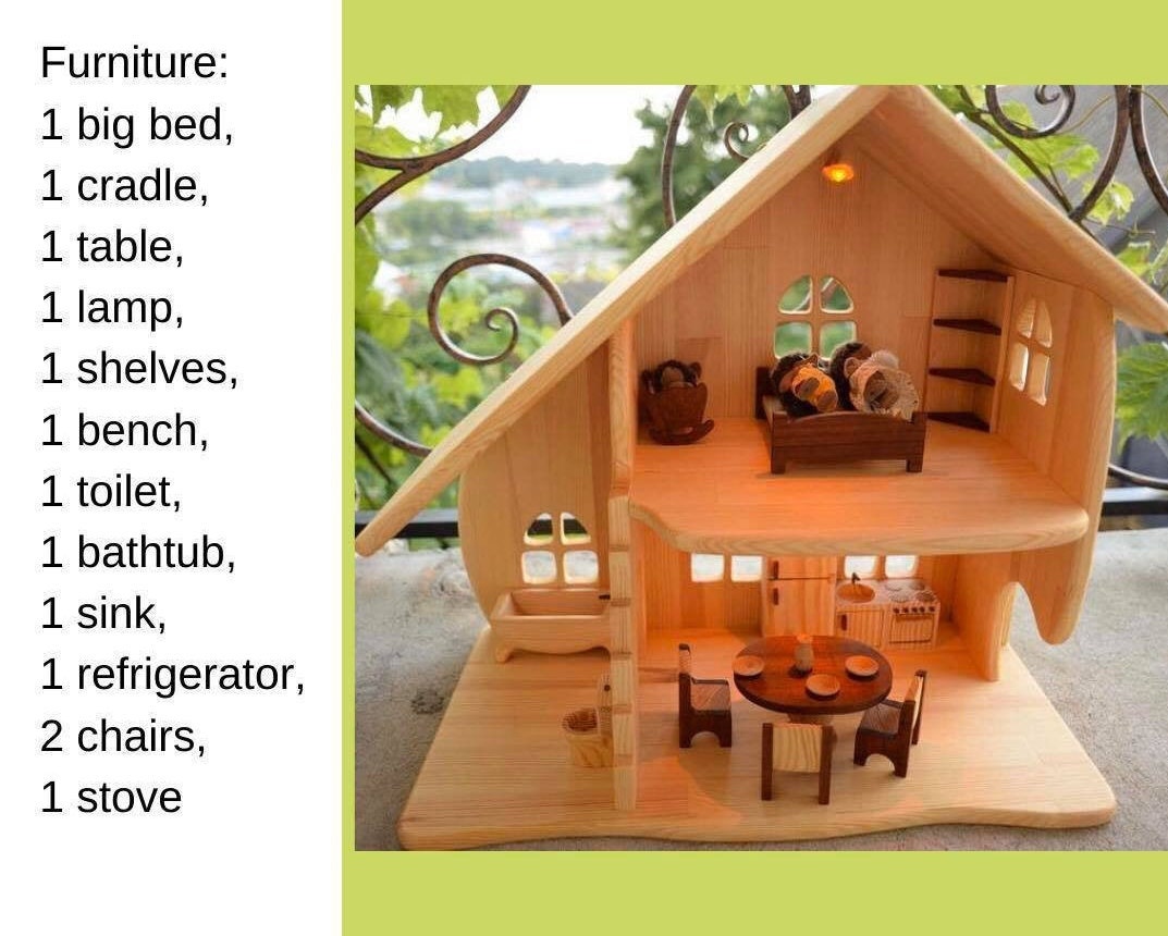 Dollhouse With Redwood Furniture scale 1:16