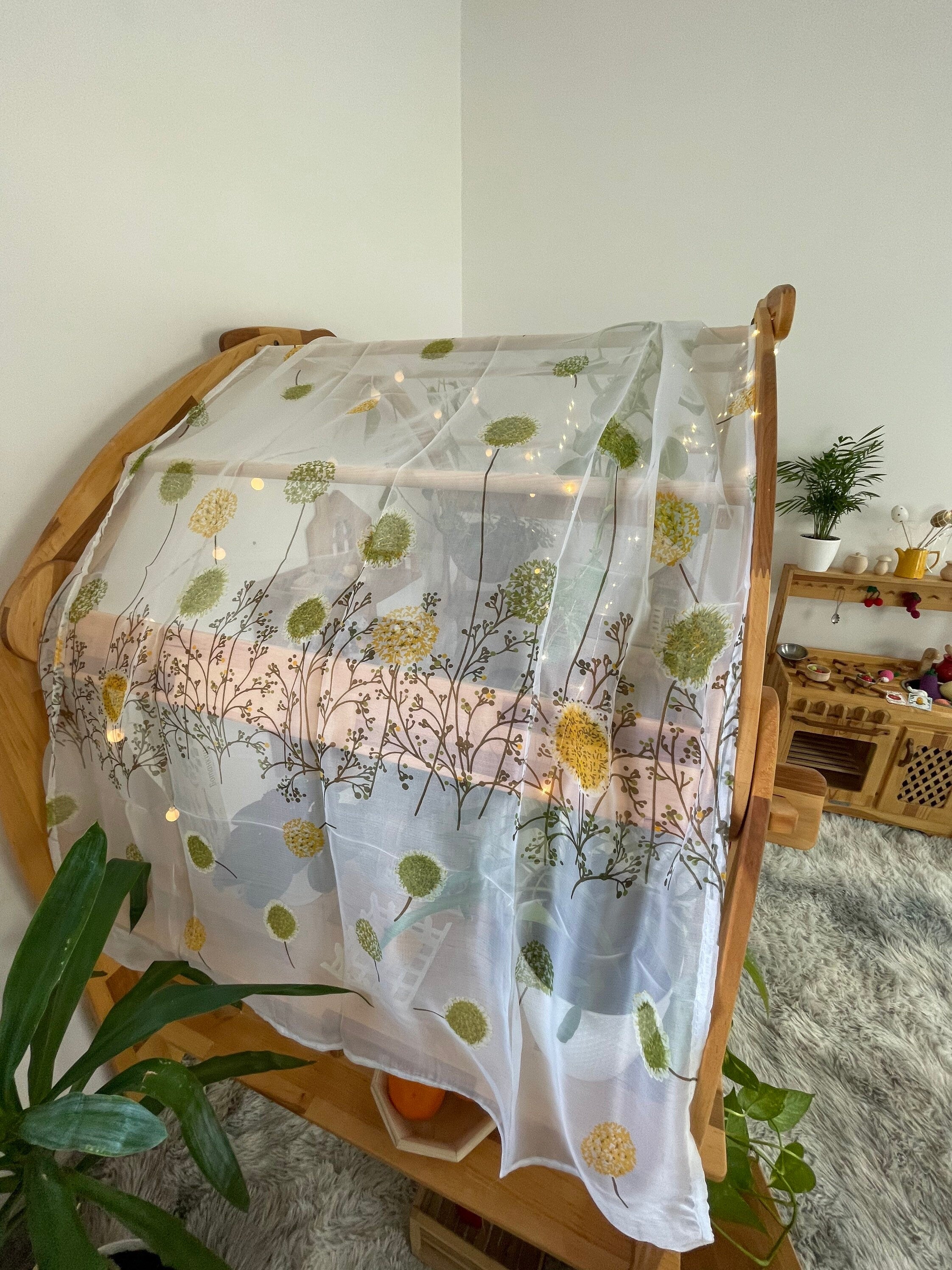 Green Summer leaves yellow Flowers fabric