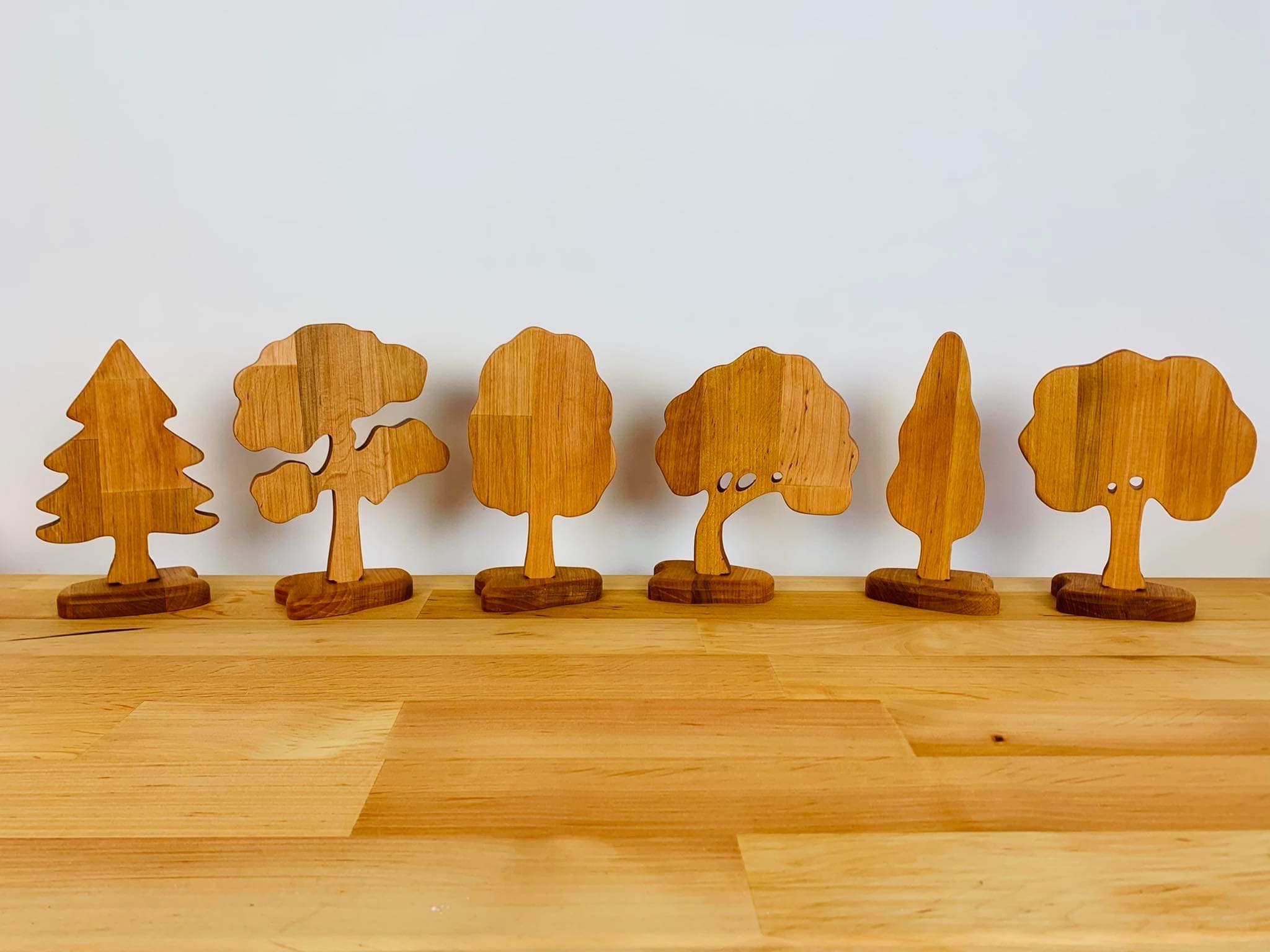 Set of wooden toy trees