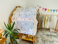 Embroidery White fabric with blue stars