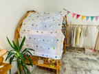 Embroidery White fabric with blue stars