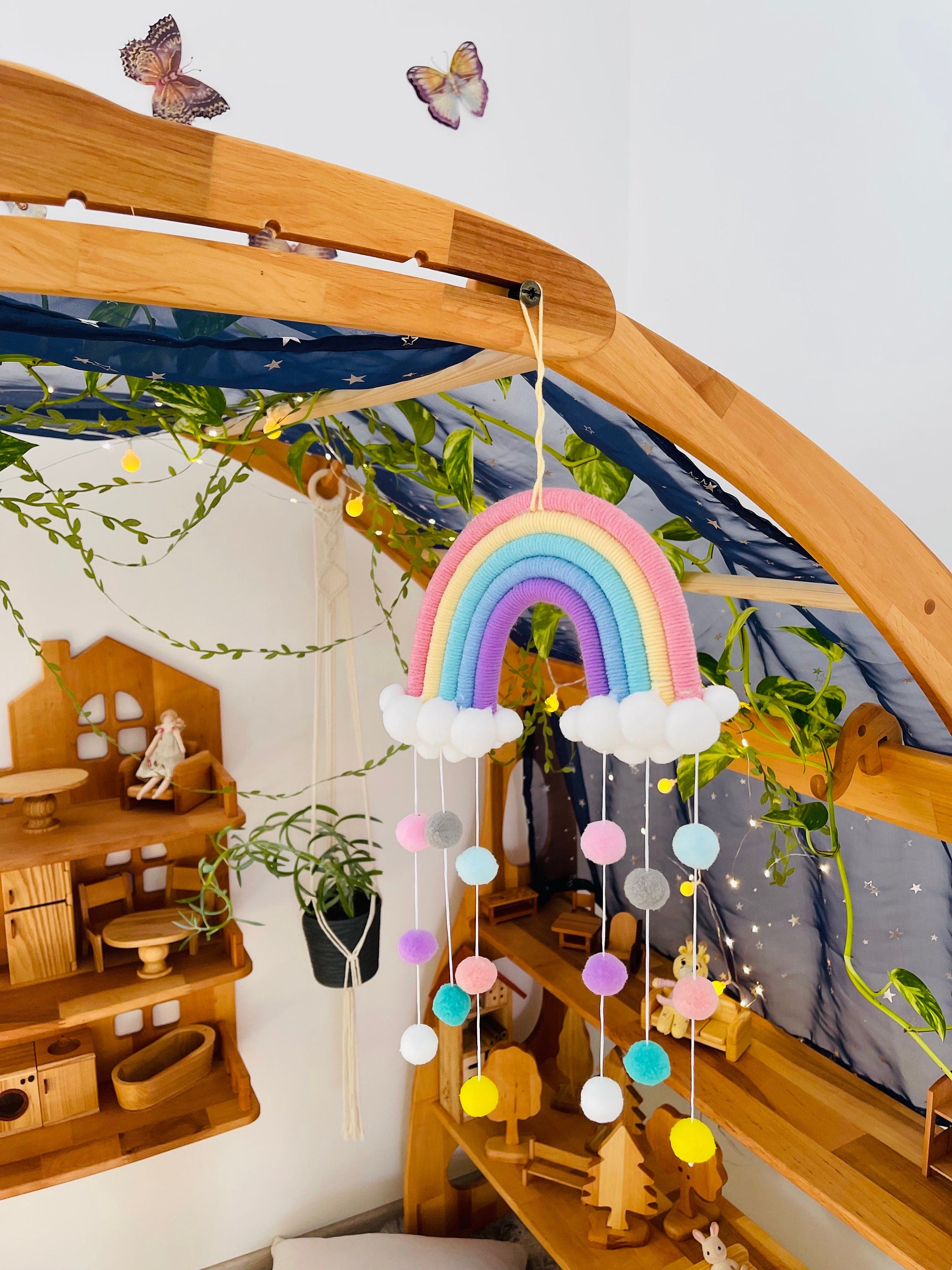 Rainbow Clouds Tapestry Felt Ball Macrame