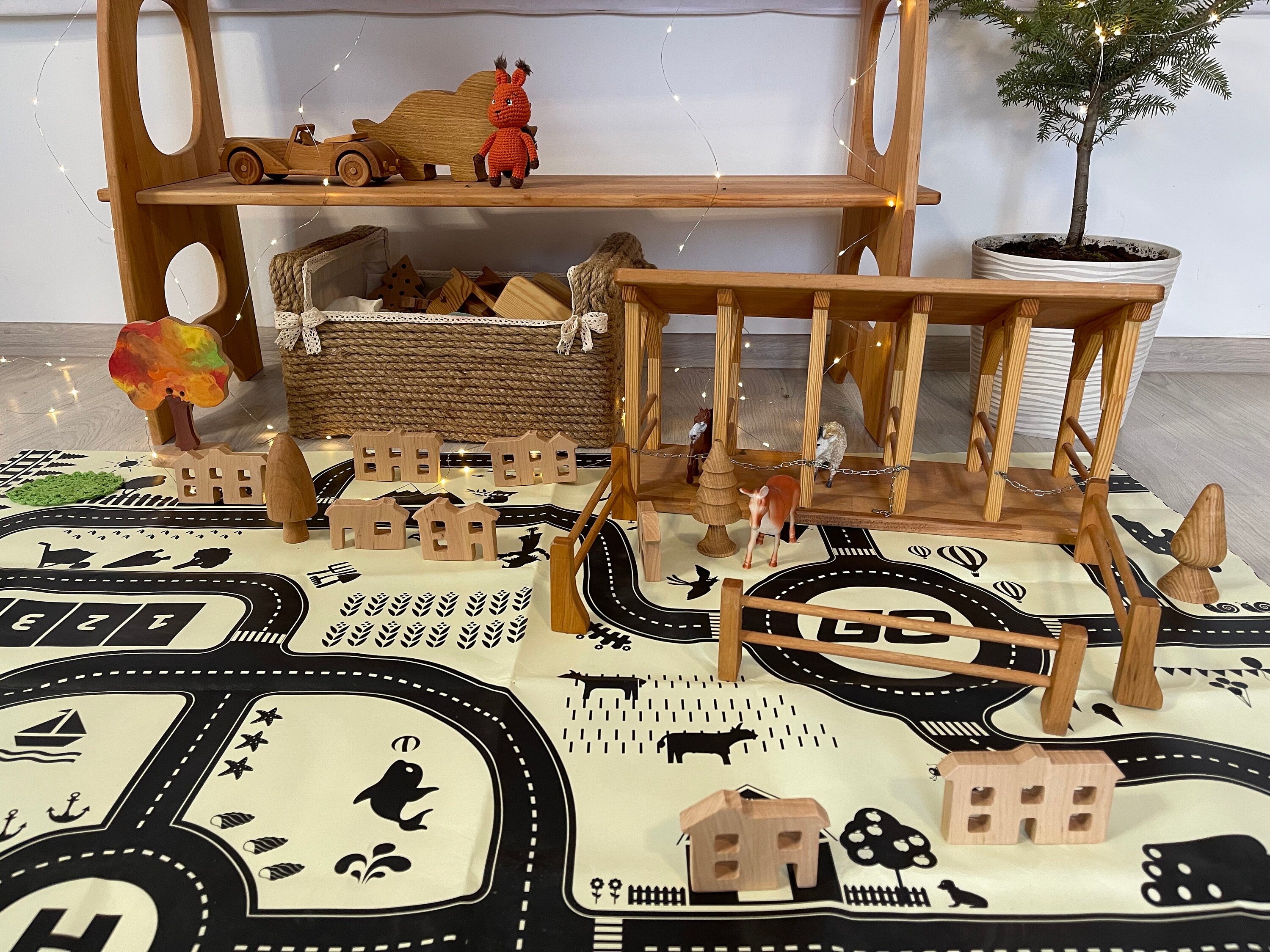 Set of wooden toy mini houses