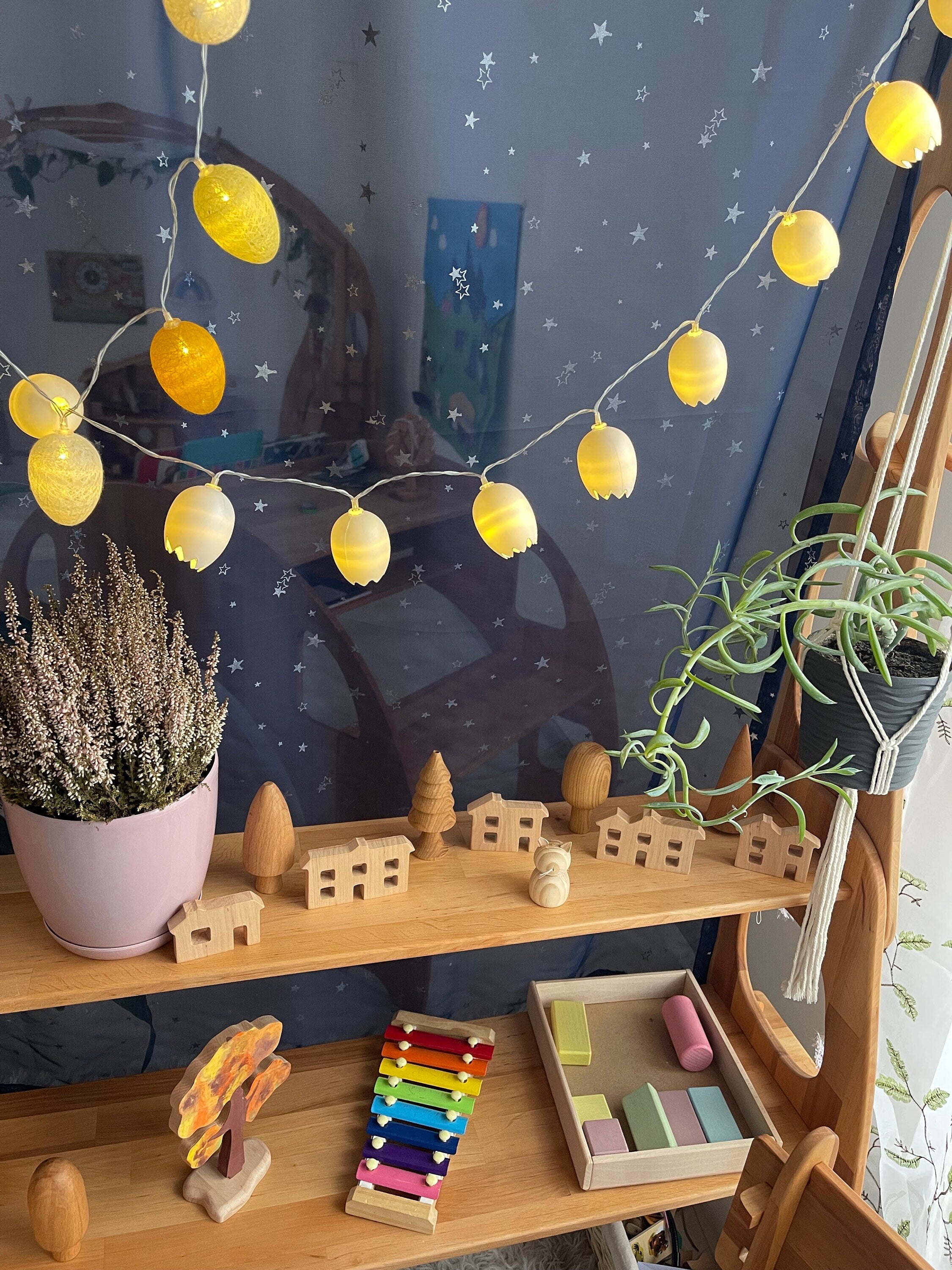 Set of wooden toy mini houses