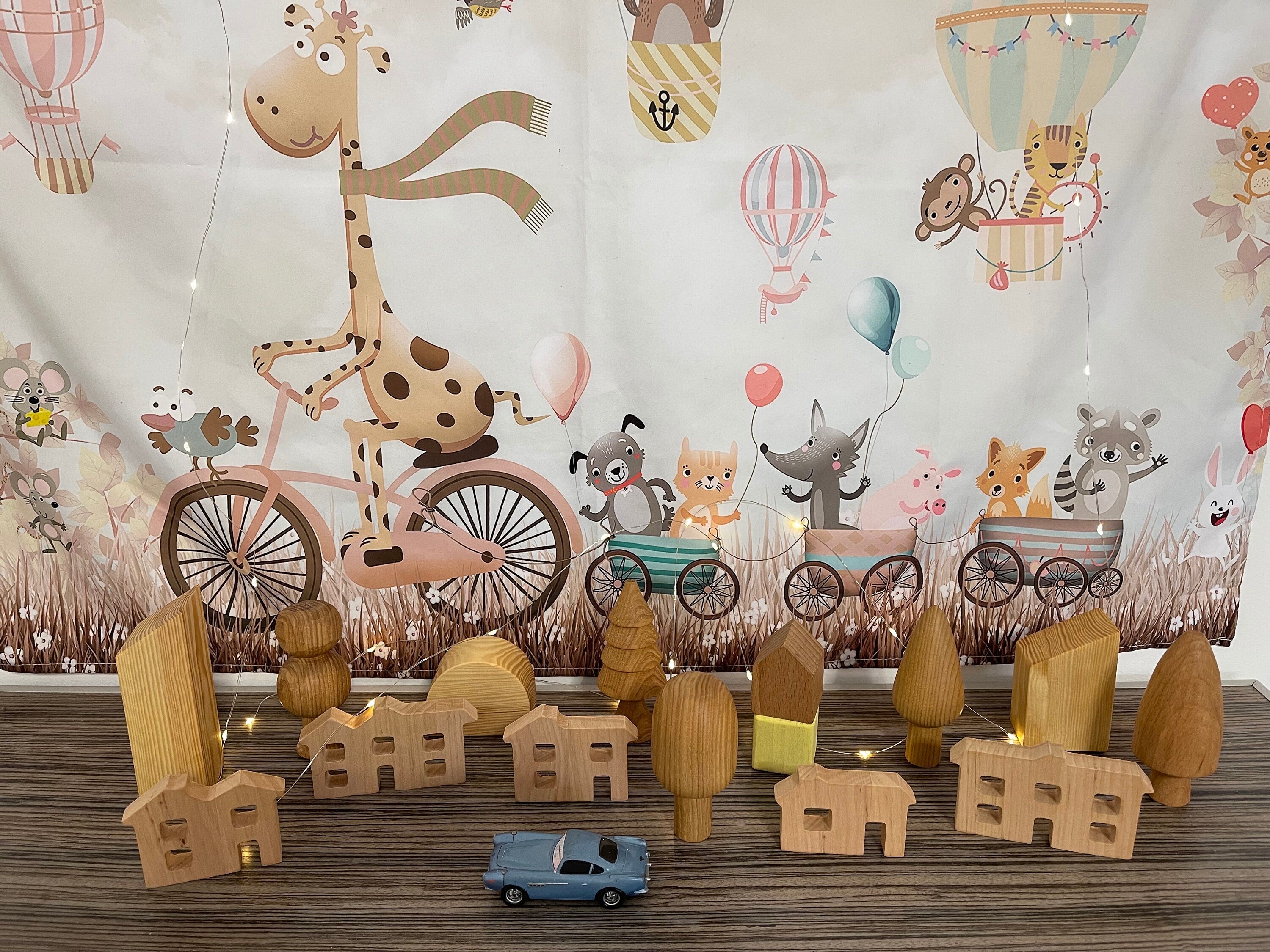Set of wooden toy mini houses
