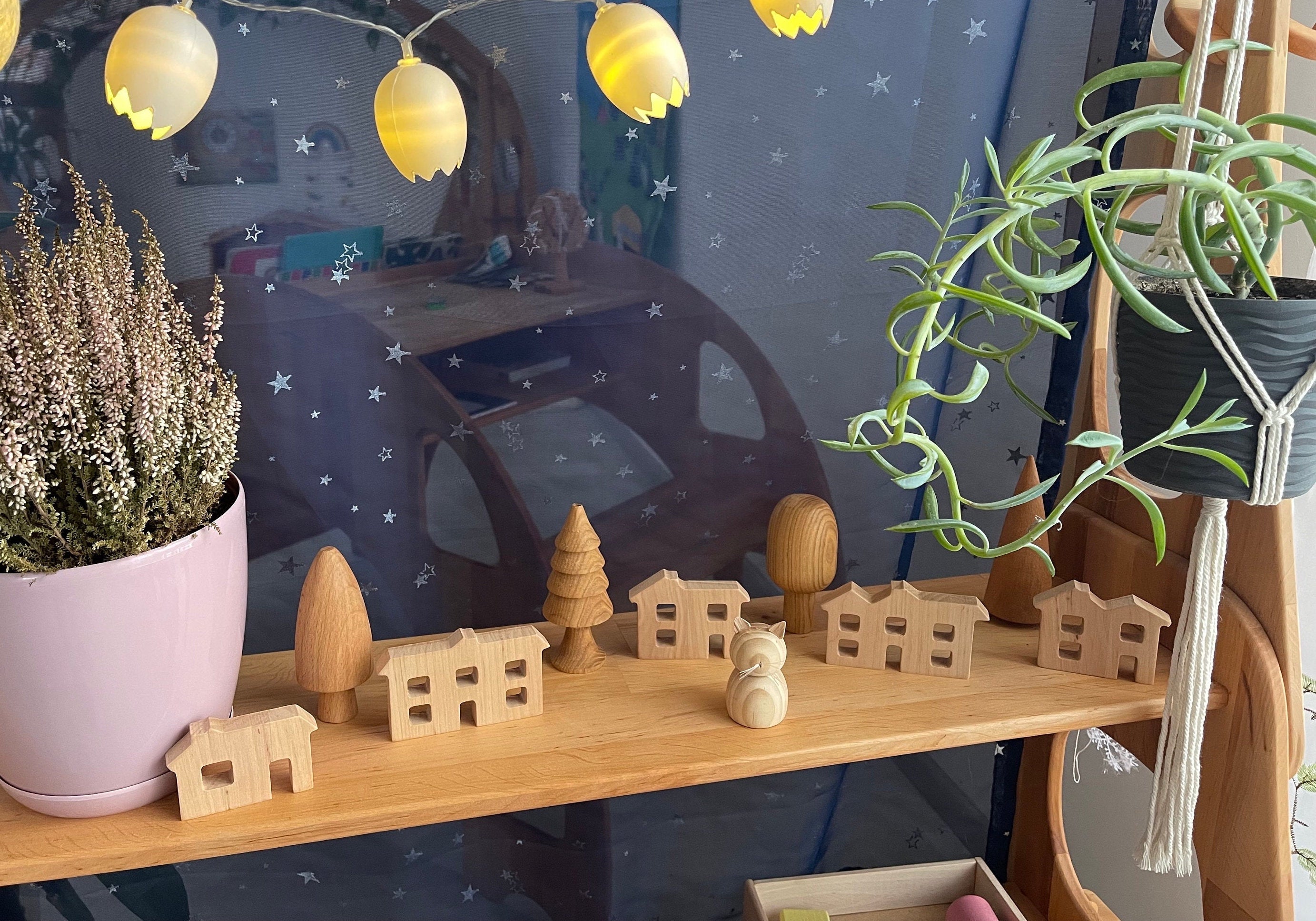 Set of wooden toy mini houses