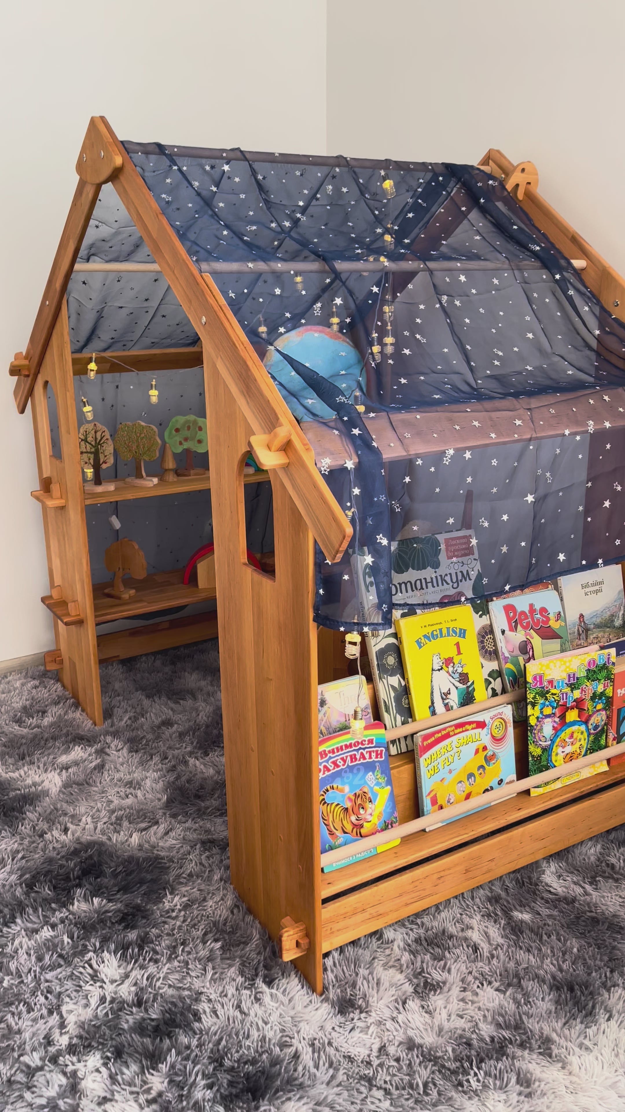 Montessori Playhouse with Double Toy Shelves + Bookshelf