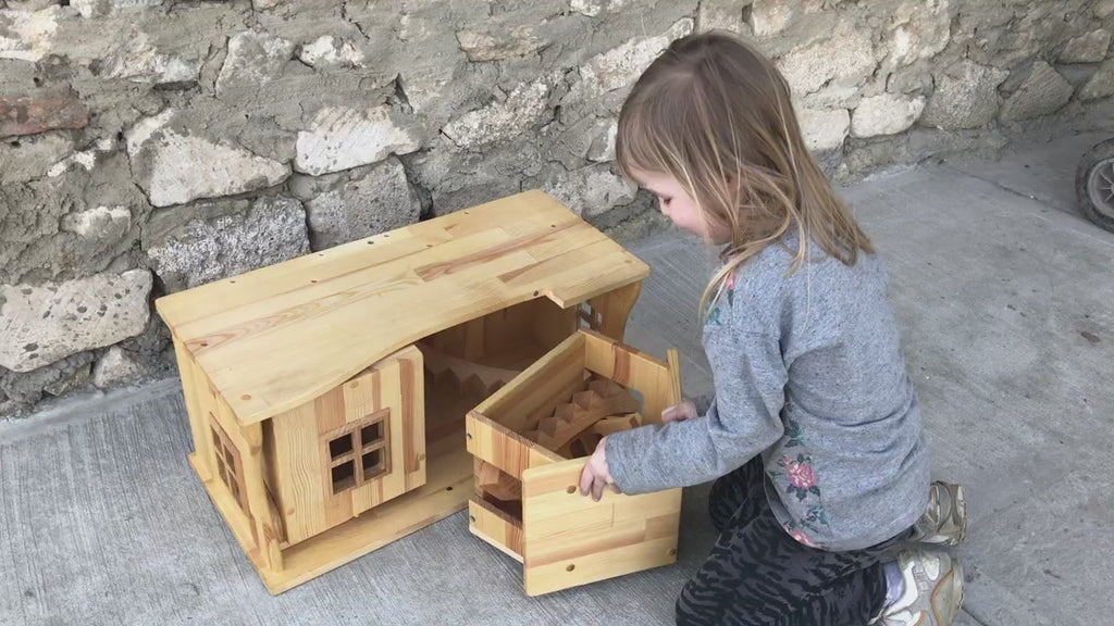 Waldorf wooden stackable dollhouse kit with furniture for kids  