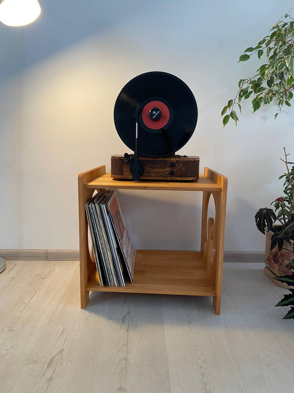  wood record player vinyl storage console